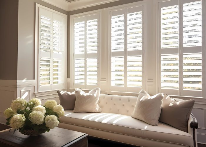 Plantation Shutters - USA - Sturdy shutters with adjustable louvers (Generative AI)