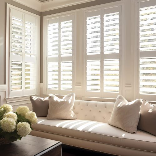 Plantation Shutters - USA - Sturdy shutters with adjustable louvers (Generative AI)